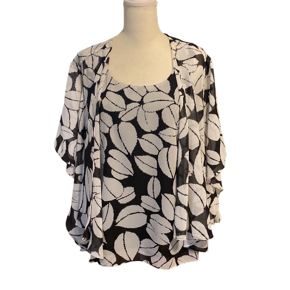 2 piece dress blouse set tank with sheer kimono